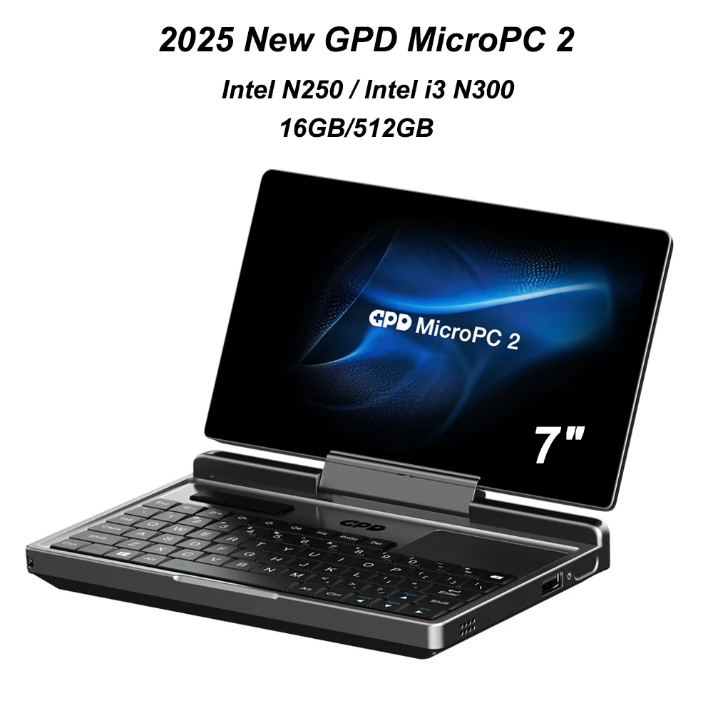 2025 كمبيوتر محمول صغير جديد GPD MicroPC مقاس 7 بوصات من Intel ®   الأساسية ™   i3-N300 16 جيجابايت/512 جيجابايت ويندوز 11 كمبيوتر محمول