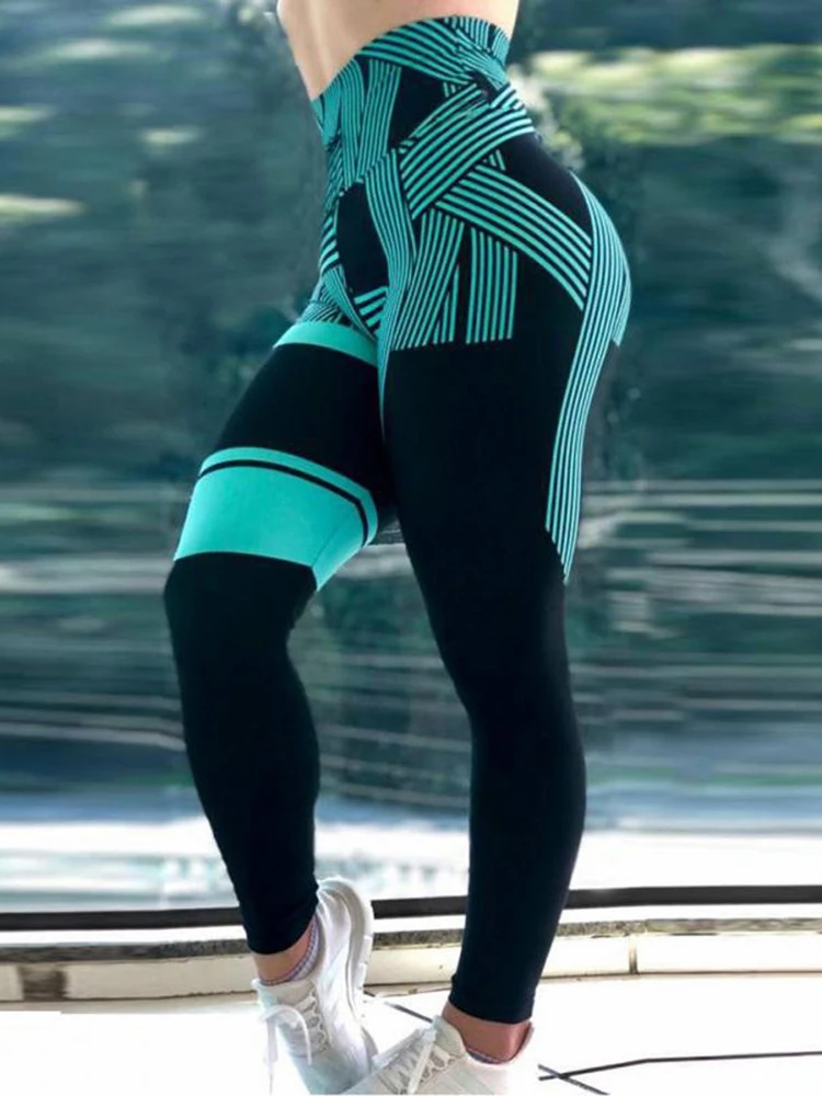 Esportes leggings para mulheres, calças de ioga, fitness, corrida, ginásio, treinamento, cintura alta, elástico, impresso