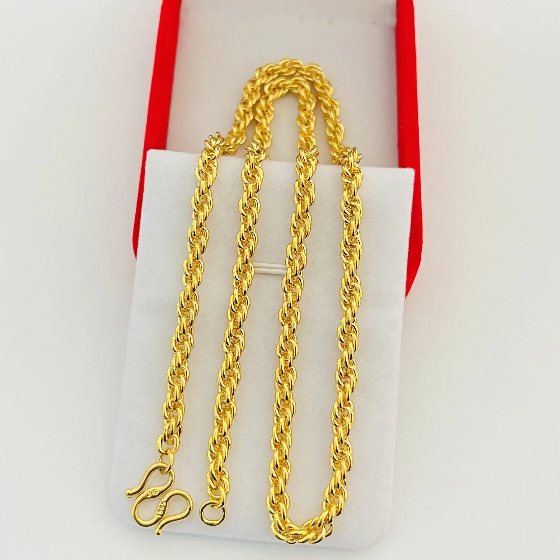 

Luxury 24K real gold jewelry twine Necklace for men and women au9999 Yellow gold fine twist spiral chain
