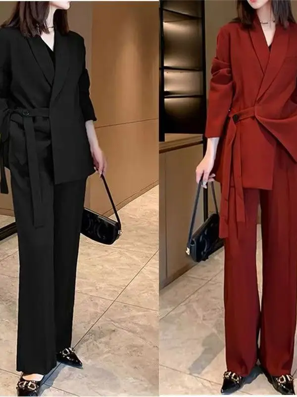 

plus Size Women's Spring Autumn Loose Age-Defying Wide Leg Pants Two-Piece Set Slimming Fashionable Korean Style High Waist