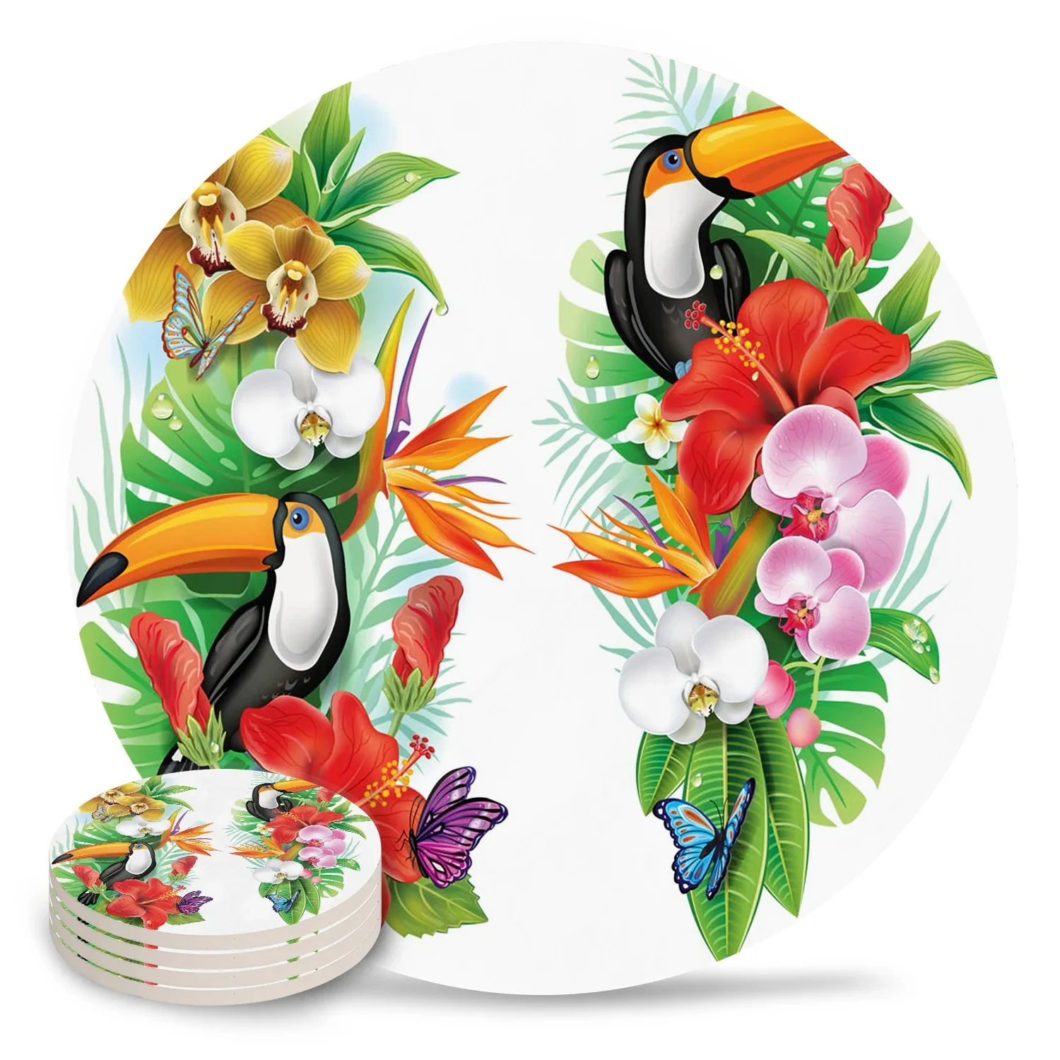 

Животное Warbler Птица Тропический Цветок Листья Бабочка Керамический Набор Подставок Кухонный Стол Круглый Подставка Для Кофе Чай Подставки Для Чашек
