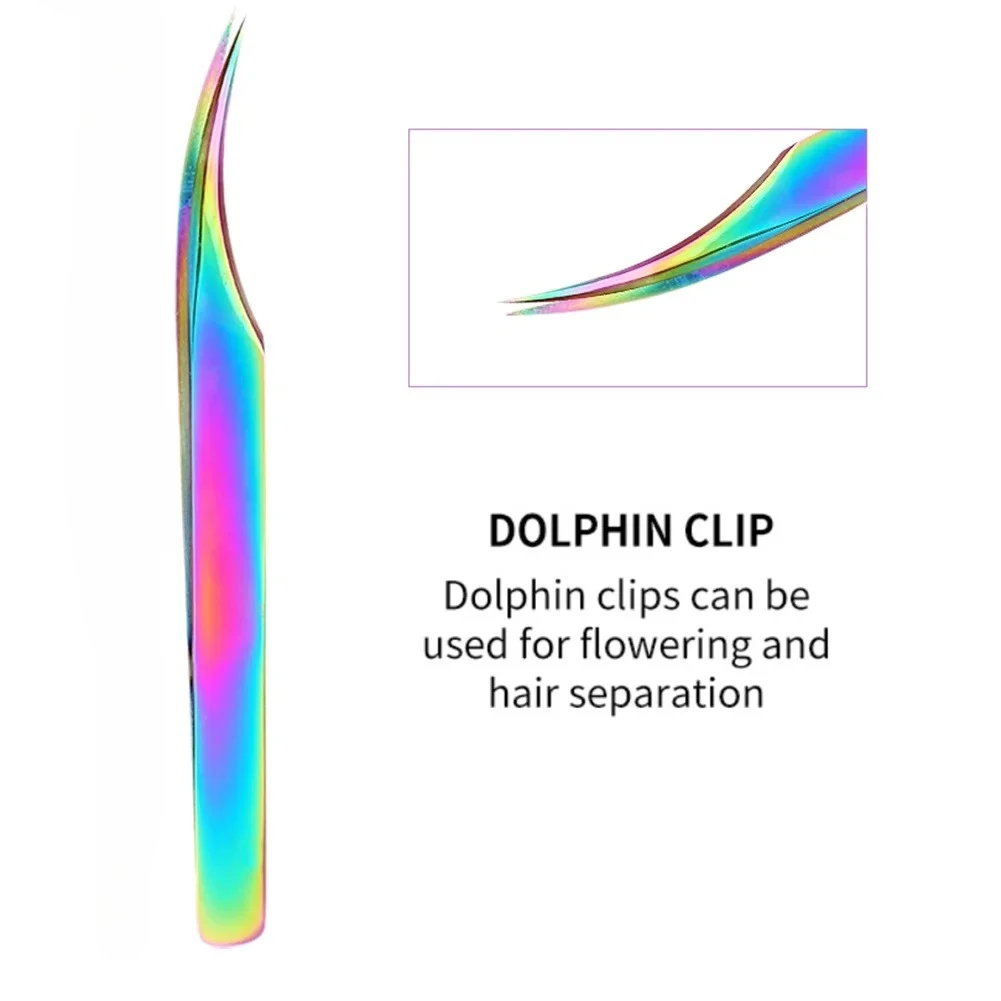 1 قطعة قوس قزح الرموش رمش تمديد الملقط الملقط مكافحة ساكنة مروحة لاش الحاجب الملقط منحني مستقيم إغلاق ممتاز