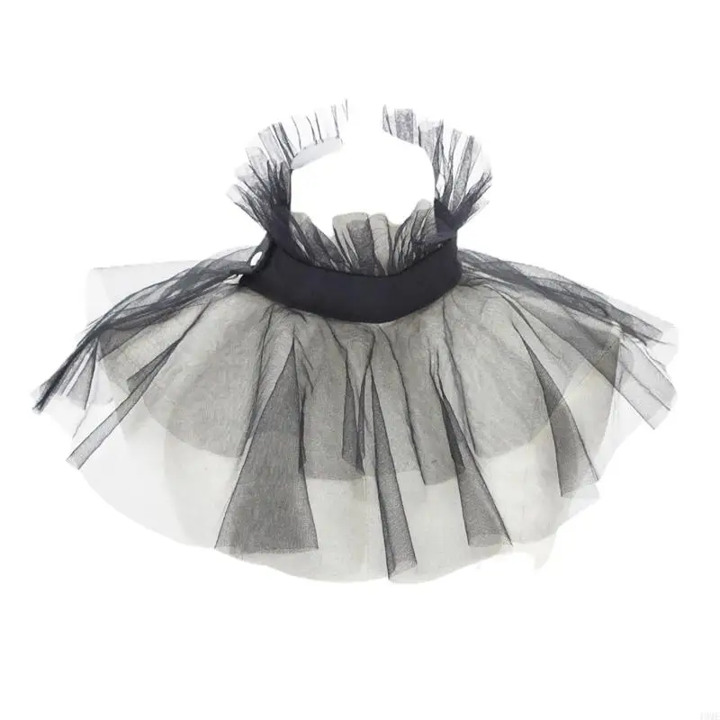 49ME Nữ Victoria Lưới Xù Lông Giả Cổ Áo Đứng Lớp Voan Nút Cổ Xù Chú Hề Choker Khăn Choàng Bọc Trang Phục Hóa Trang