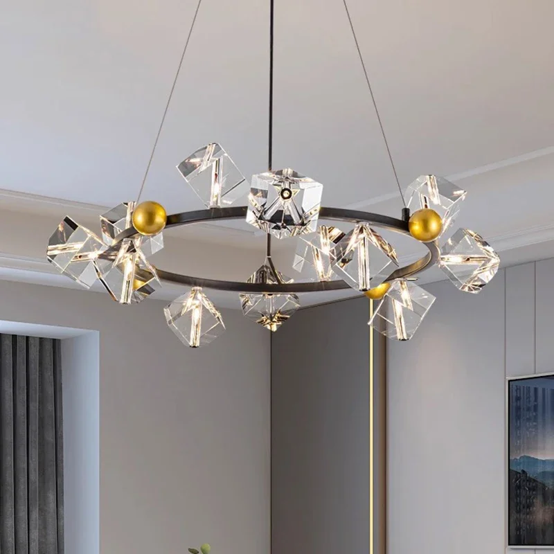 

Modern Creative Square Crystal Pendant Light Suitable for Restaurant Board Living Room Chandelier Indoor Lighting Hanging Lamps