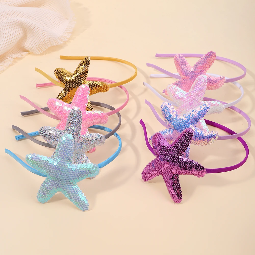 

1Pc Cartoon Starfish Hair Band Shiny Sequins Children's Decorative Hair Hoop Leisure Travel Dress Kids Girl Hair Accessories