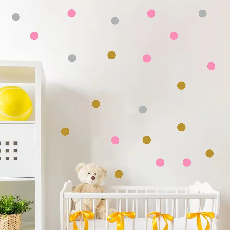 Pegatina de pared de lunares para habitación de niños, Mural de PVC, círculos de guardería, calcomanías de papel tapiz para el hogar, oro, gris,