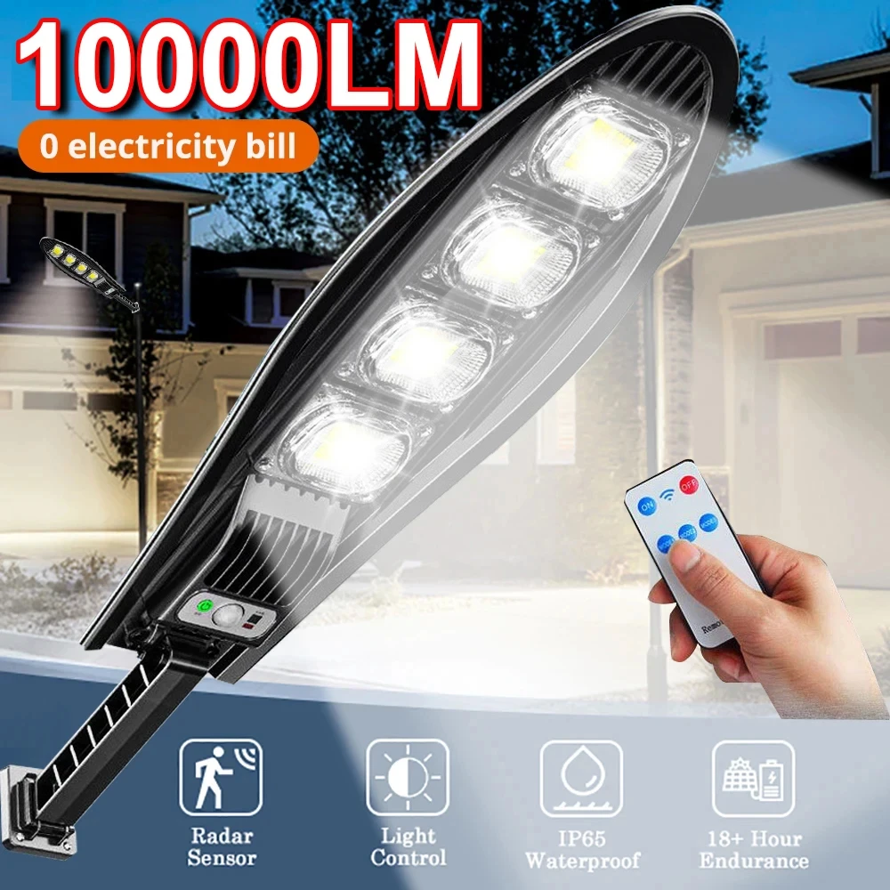 LED Solar Lights for Garden, Street Light with Motion Sensor and Remote Control, Waterproof Wall Light for Garden, 10000LM