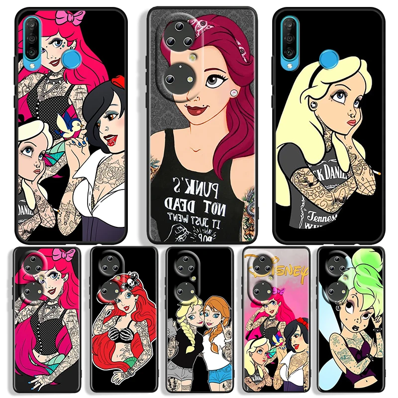 Punk princess Disney Cool For Huawei P50 P40 P30 P20 P10 Pro Lite P Smart Z 2021 2019 4G 5G Silicone Soft Black Phone Case