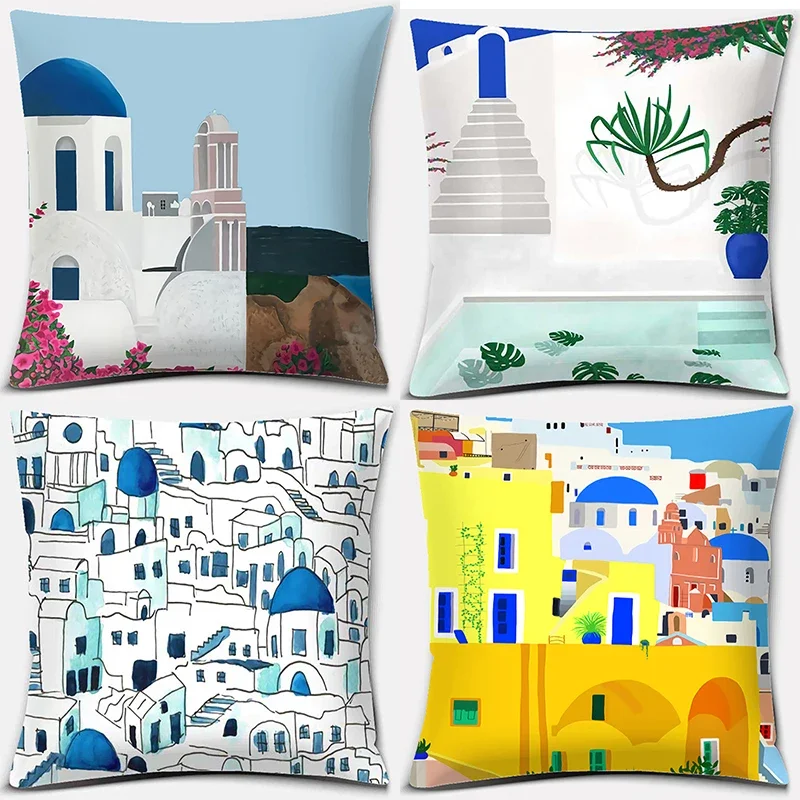 45x45cm Nordic blue and White Castle Scenery Pillowcase Comfortable sofa Seat cushion cover Hotel Home decor Embrace pillowcase