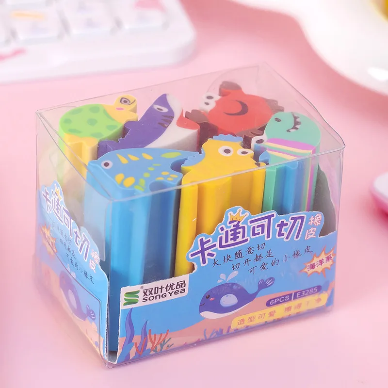 6 Piece /Box Cartoon Cute Unicorn Rubber Mini Eraser Set Novelty Stationery