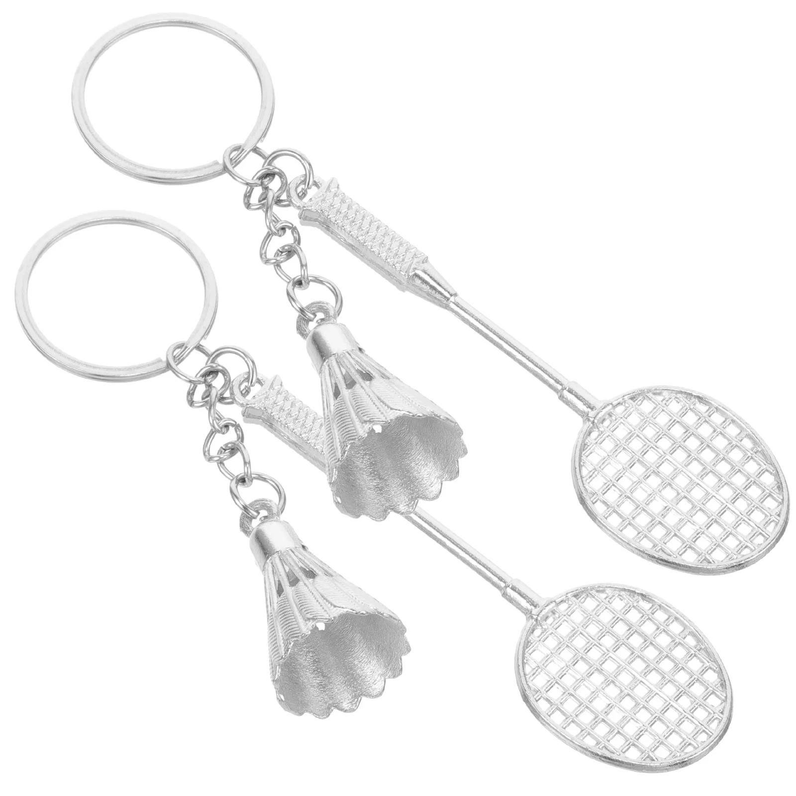 

2 Pcs Metal Keychain Delicate Badminton Ring Trinket Hanging Pendant Keyrings Ball Keychains Sports