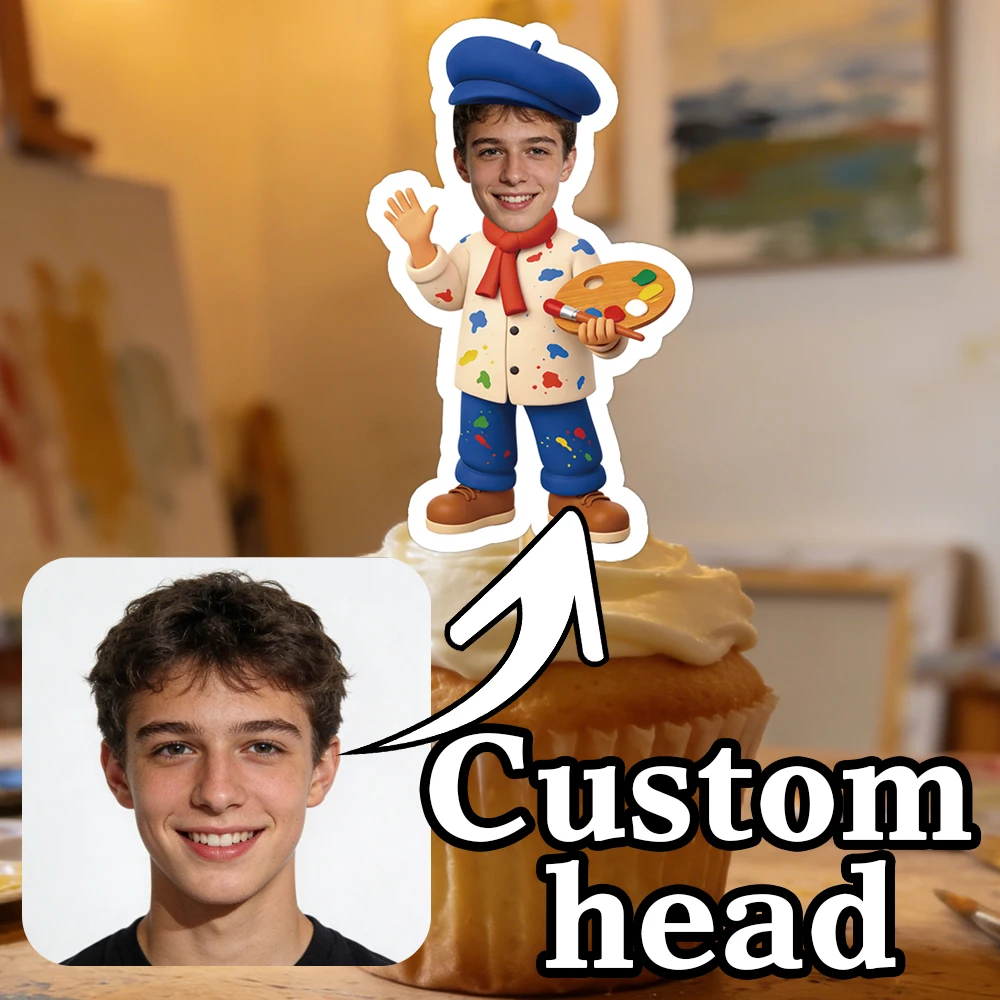 6/15/26pcs Personalized Painter Face and Graffiti Cupcake Toppers Perfect for Art Theme Birthday Party Cake Decorations Supplies