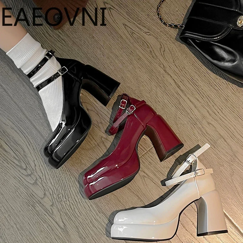 Platform Women Pumps Shoes Fashion Cross Strap Ladies Shallow Dress Mary Jane Shoes Female Elegant High Heel Footwear