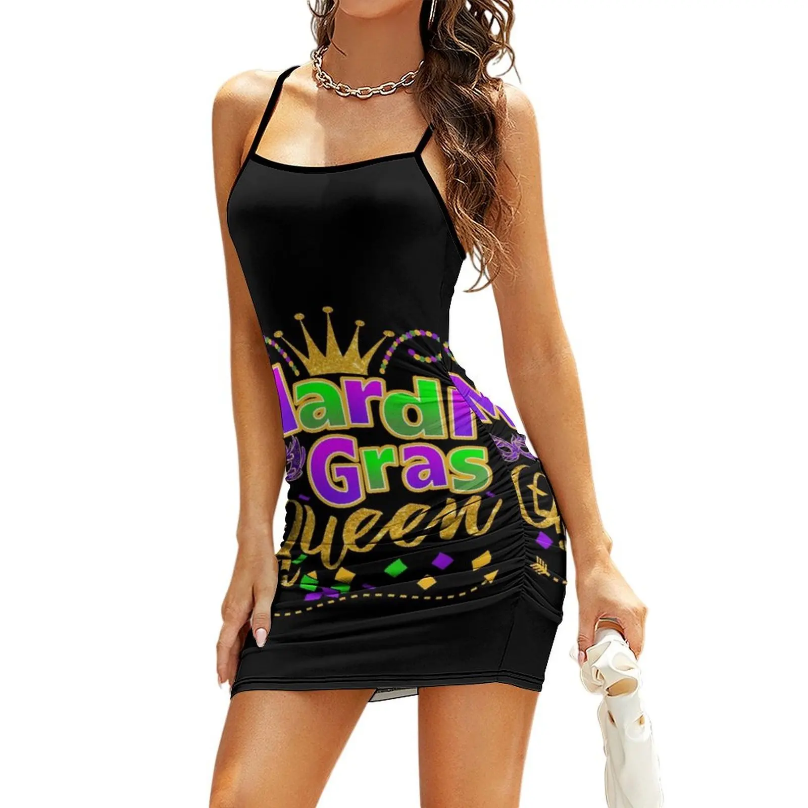 Mardi Gras Queen Crown Festival Carnivals T Shirt Gift And Accessories, Queen Of Mardi Gras Costumes Women Sexy Sling Dress