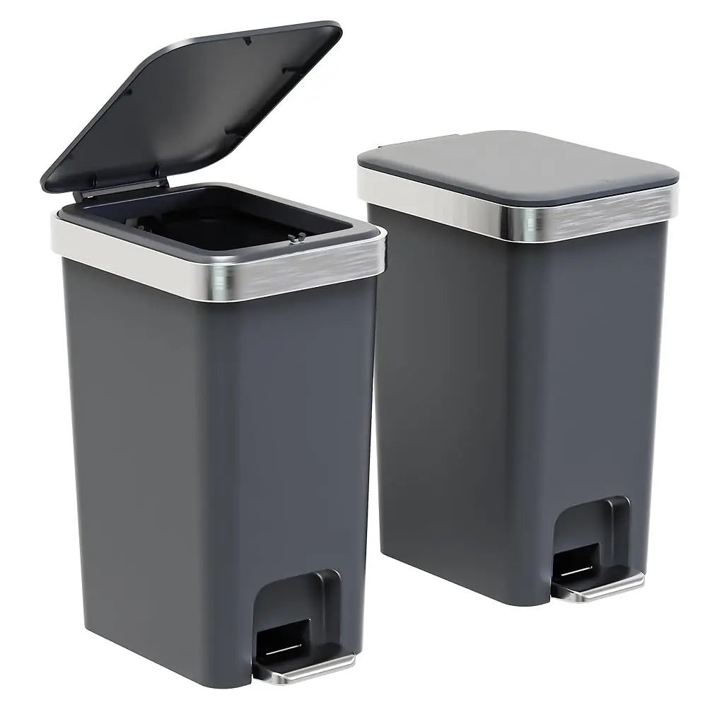

Набор из 2-х маленьких мусорных баков для ванной комнаты с крышкой и плавным закрыванием, 10 литров/2,6 галлона, узкий контейнер для мусора - металлическая крышка с нажимным механизмом, мини-размер
