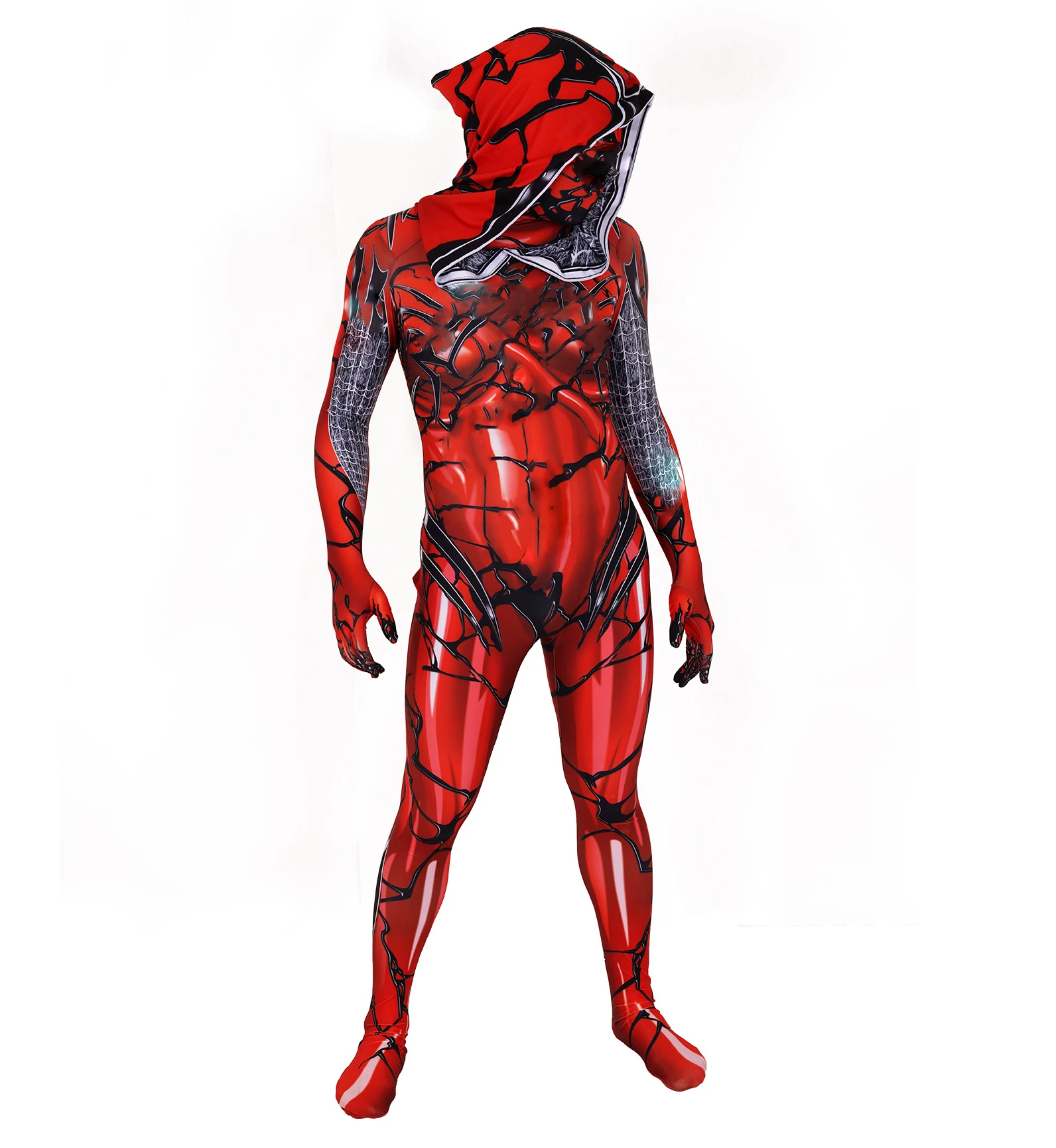 Halloween cosplay costume with headgear, zipper, bodysuit, and Venom tight-fitting suit