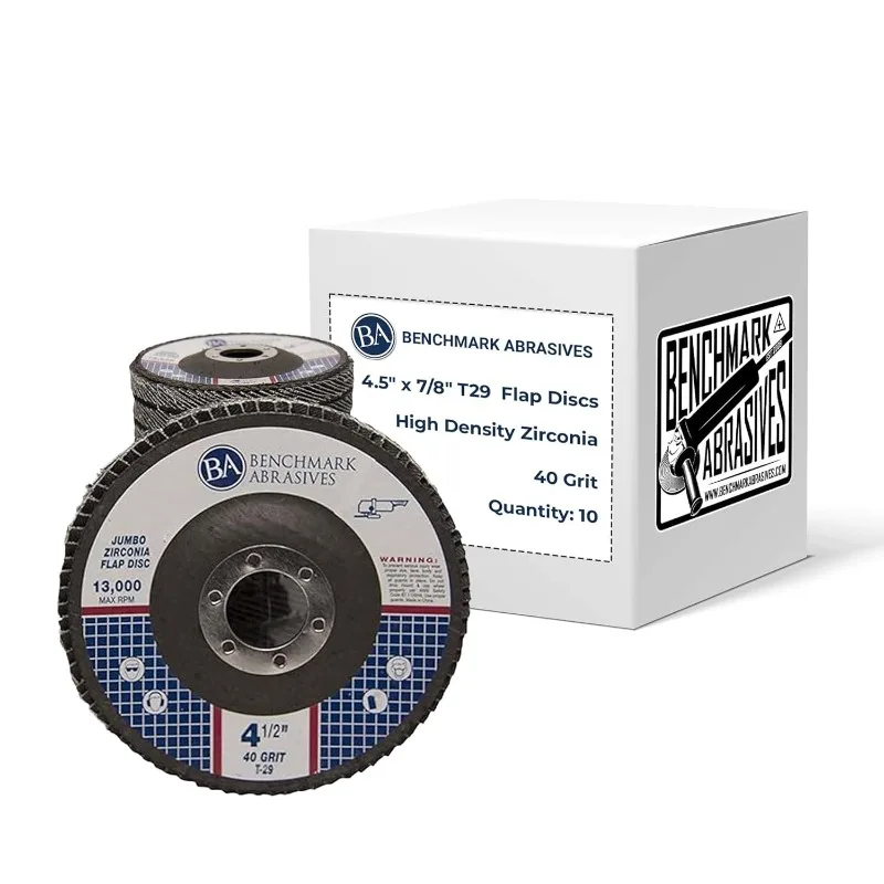 

Benchmark Abrasives 4.5" x 7/8" Premium High Density Jumbo Zirconia Type 29 Flap Discs 4 1/2 for Angle Grinder, Sanding Discs, F