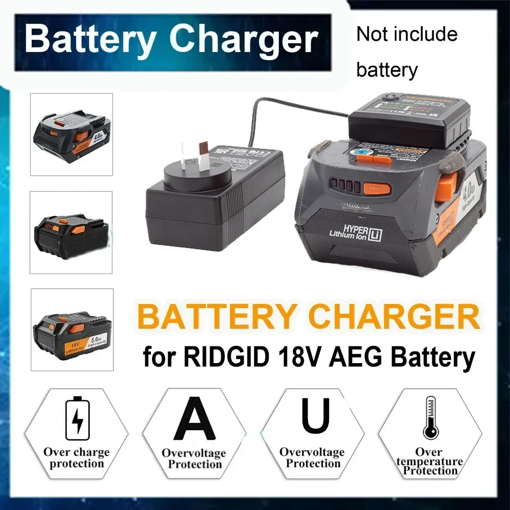 Battery Fast Charger for Ridgid AEG 18V Lithium Input 100-240V, Output 18V 1.5A Power Tool Accessories(Battery not included）