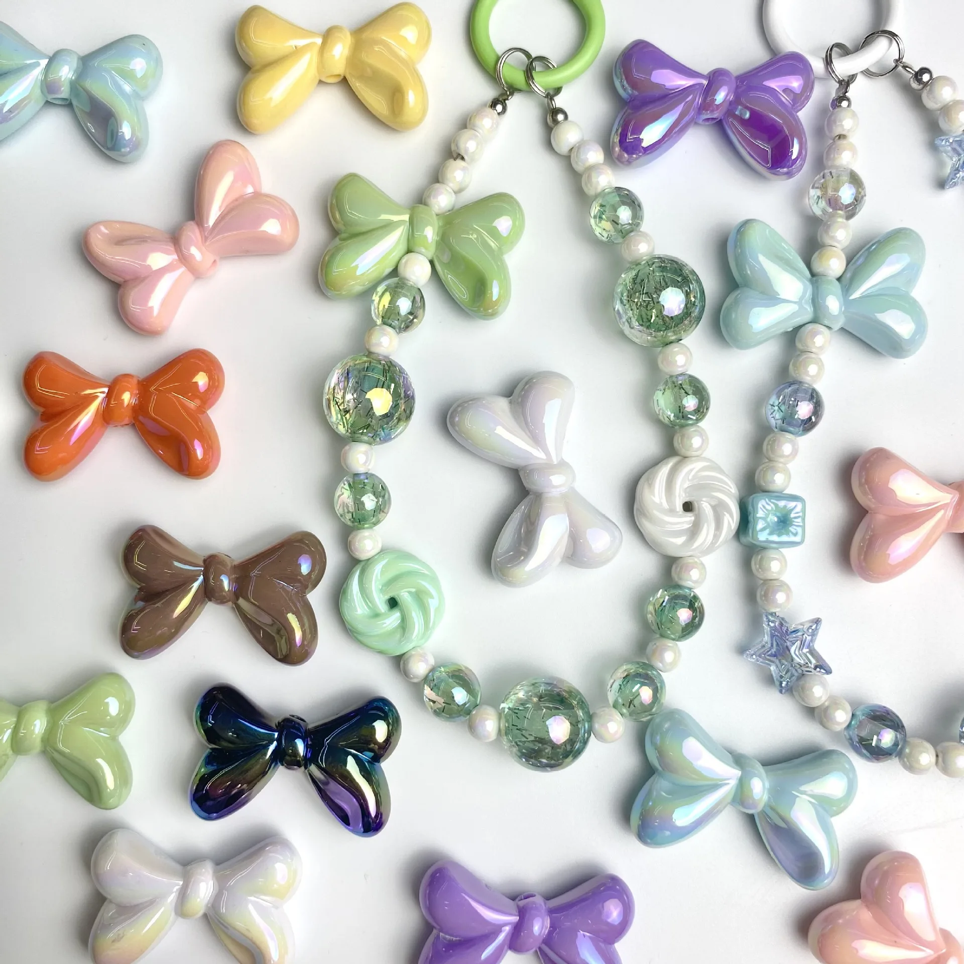 10pcs/lot Colorful Bowknot Acrylic Beads For Jewelry Making Bracelet Bow Tie Spacer Beads DIY Keychain Handicrafts Accessories