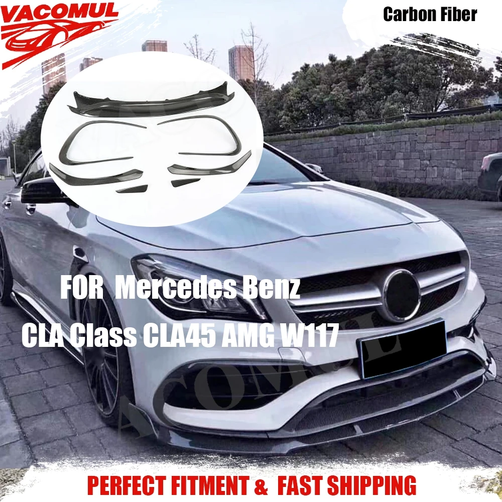 

VACOMUL Carbon Fiber Front Lip Spoiler Flap Canards for Benz CLA Class CLA45 AMG W117 2016-2018 Car Front Bumper Splitters ABS