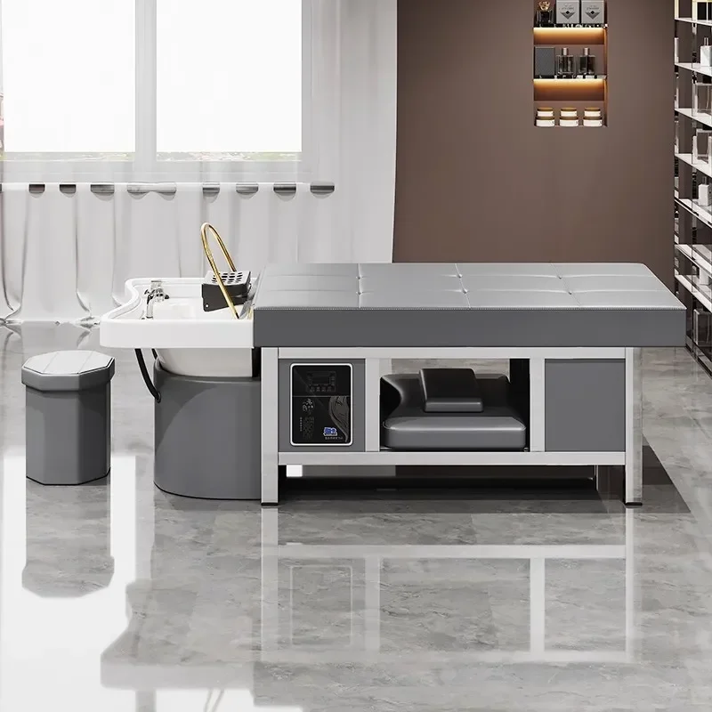 Thai Ceramic Basin Head Treatment Stainless Steel Shampoo Bed Fumigation Water Circulation Massage for Hair Barber Shop