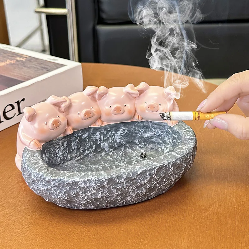 

Cartoon Pig Shaped Ashtray Creative Personality Trend Anti Fly Ash Home Living Room Cute Pig Fashionable Resin Storage Ornament
