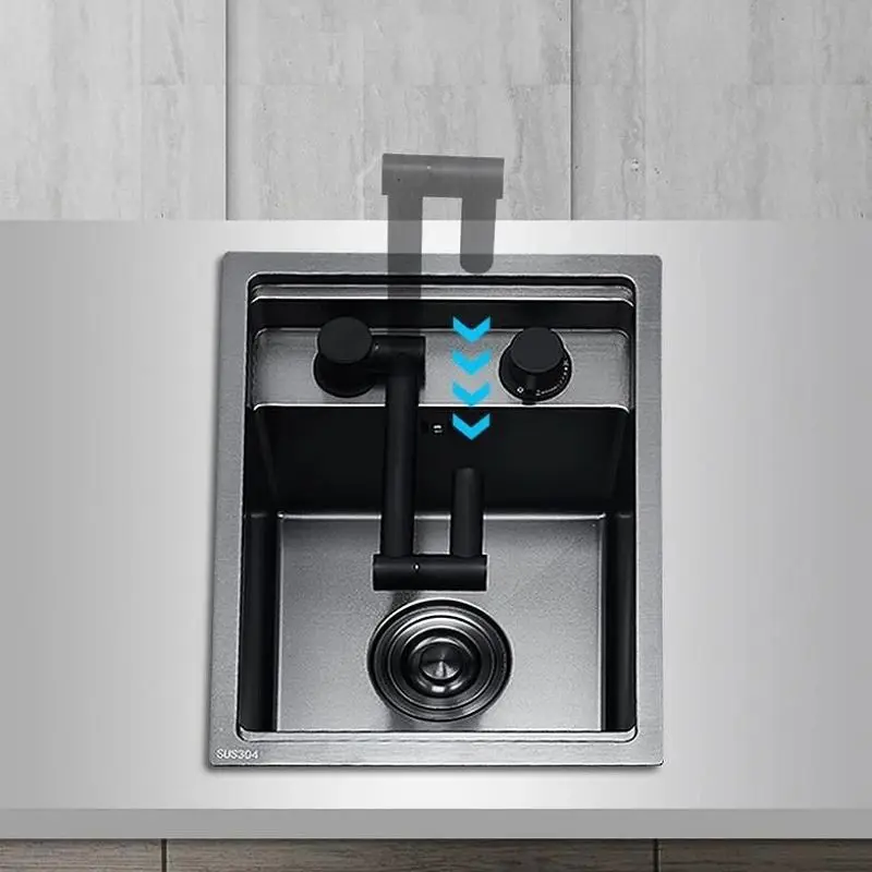 Black 304 Stainless Steel Kitchen Sink Faucet Concealed Folding Hot And Cold Mixed Water Sink Tap Double Hole Single Handle Tap