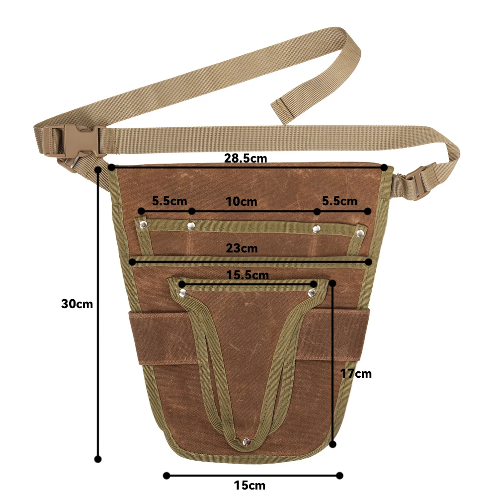 Garten-Werkzeuggürteltasche, Canvas-Gürtel, Werkzeugtasche mit mehreren Taschen, Aufbewahrung, wasserdicht, tragbar, für Männer und Frauen, langlebige Werkzeugtasche – Detail 2