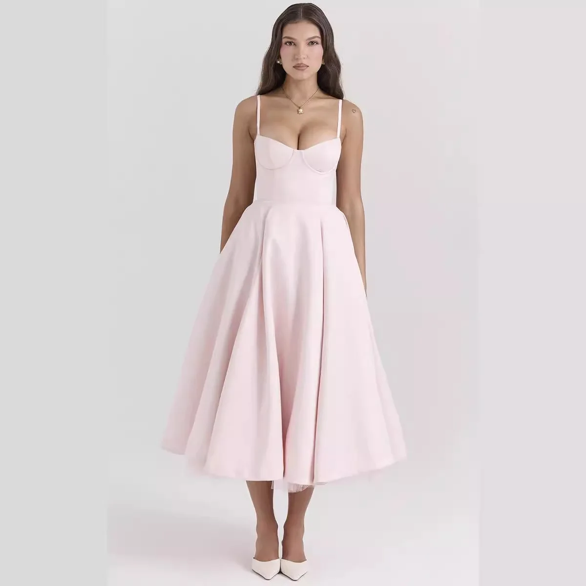 Elegante vestido de princesa com renda para meninas, camisola sem mangas, vestido longo para festa, sexy e sem costas, vestido de verão, 2 camadas, verão