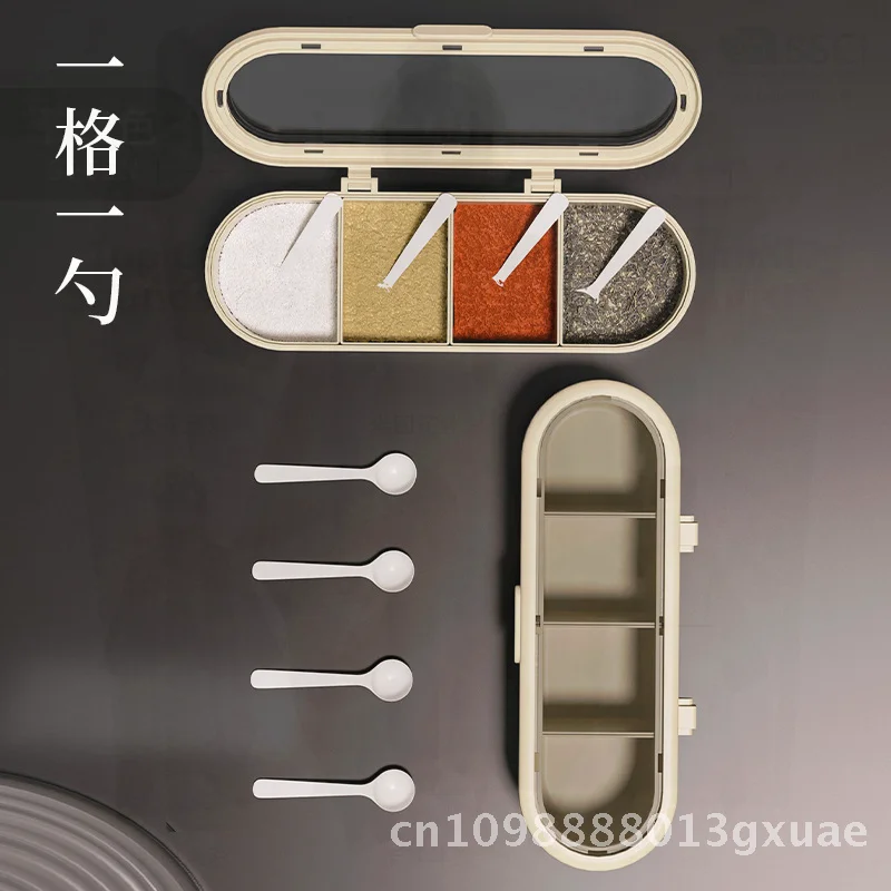 

Набор коробок для приправ с четырьмя отделениями — кухонные банки для хранения пищевых продуктов с отделениями для соли и MSG, современный минималистичный дизайн