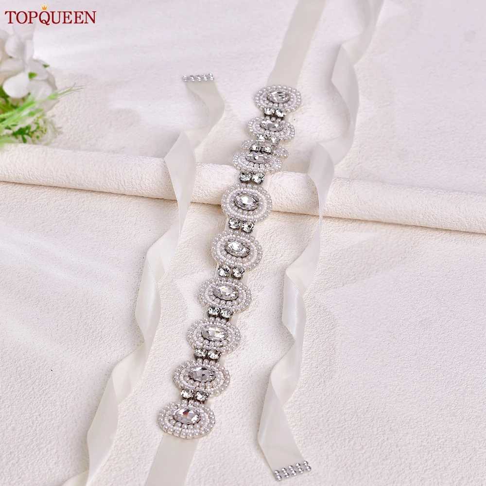 TOPQUEEN Ronde Kralen Bruiloft Riem Strass Bruids Sjerp Geschikt voor Fashion Party Baljurk Riemen Bruidsmeisje Gift S253