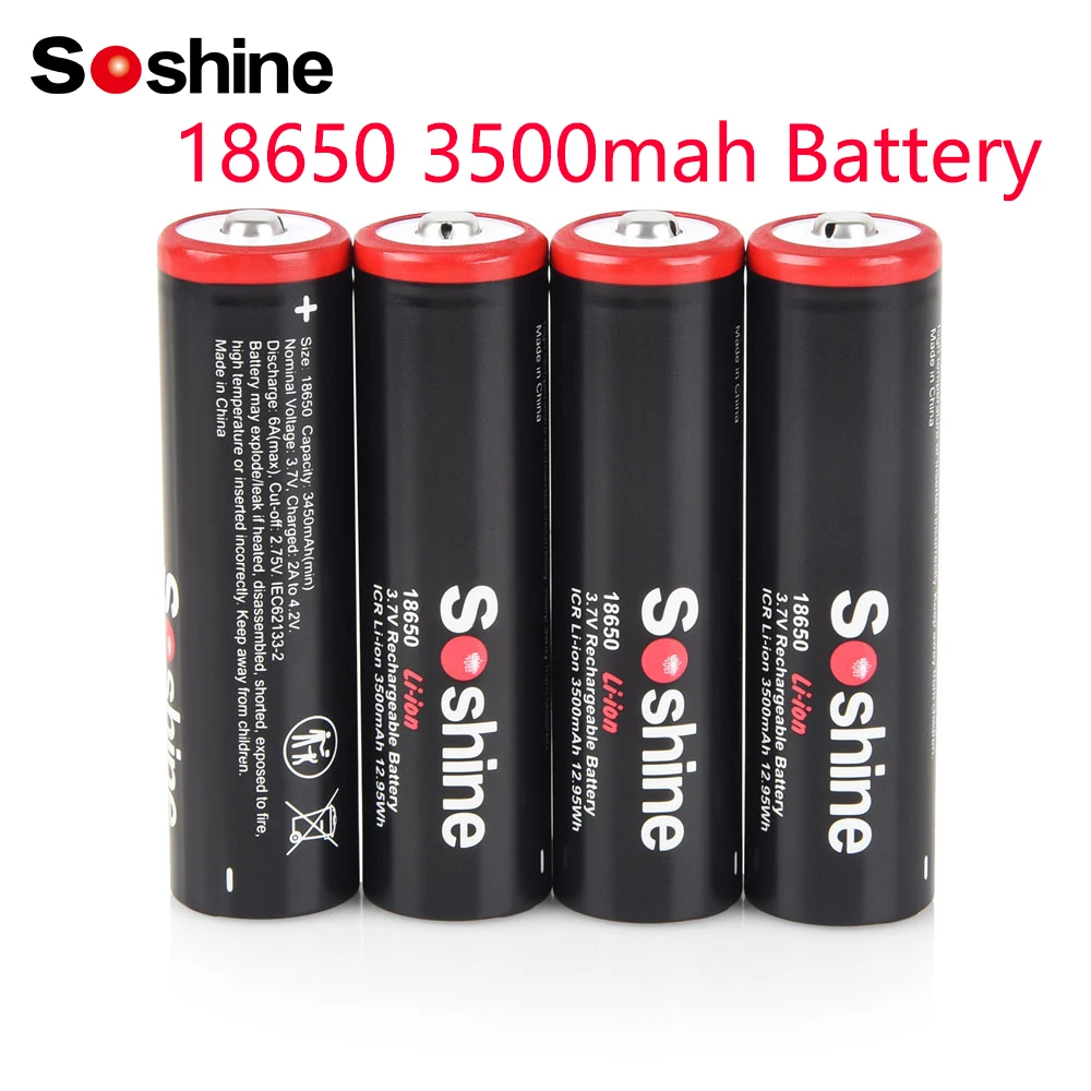 Soshine 18650 3500mAh Lithium Battery 3.7V 35A ICR18650 Real Capacity 3500mAh Flashlight 18650 Li-ion Rechargeable Batteries