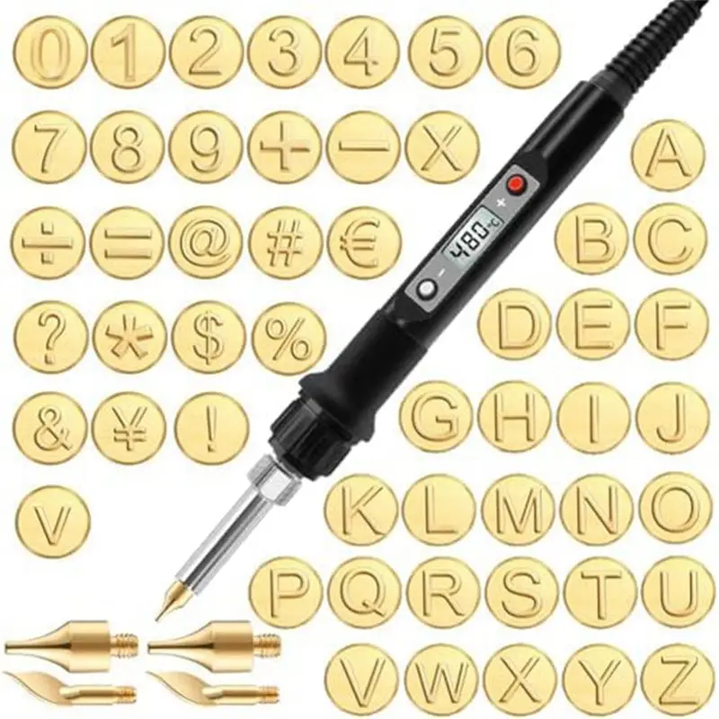 

LIKE WISH DIY Wood/Leather Burning Set + 26 Letters Copper Mold, Wood Burning Alphabet Stamp Set Wood Burning Tips Kit US Plug