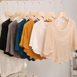 Open Knit Korean Style Cut-out Shawl Knitted Sun-Proof Shawl Ice Silk Cool Hood Scarf Women's Loose Shawl