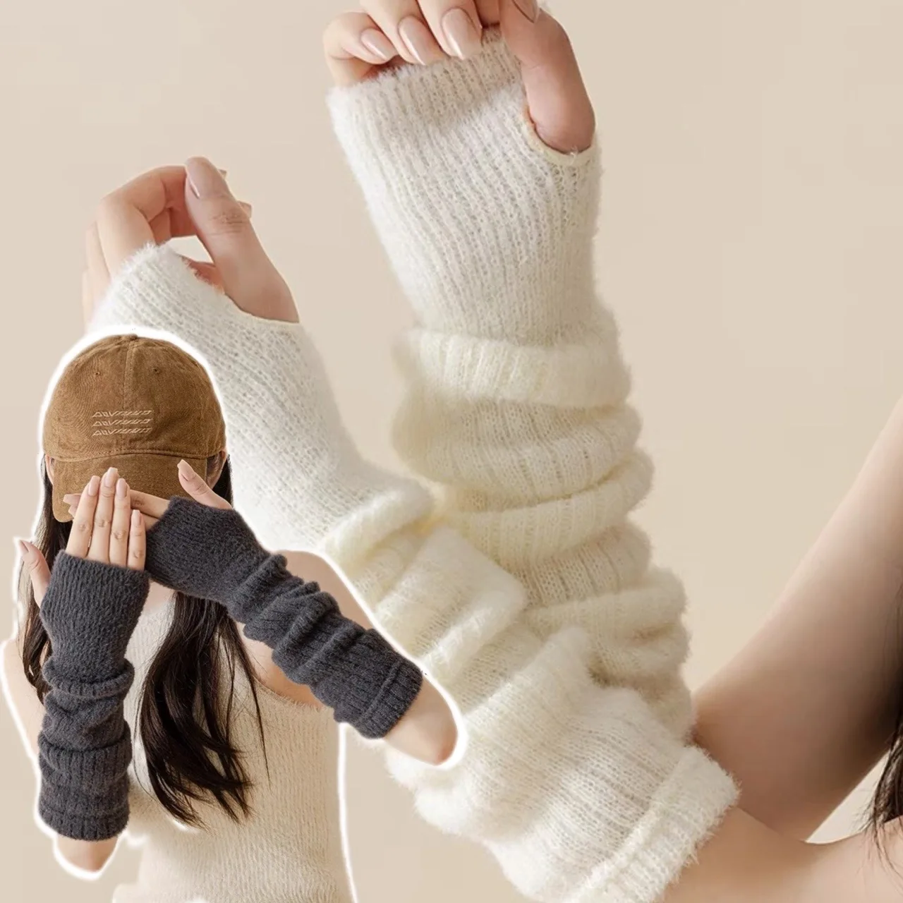 Calentadores de brazos para mujer, guantes sin dedos Y2K de invierno, mitones sin dedos, manga sólida para el brazo, guantes Punk de moda Y2K,