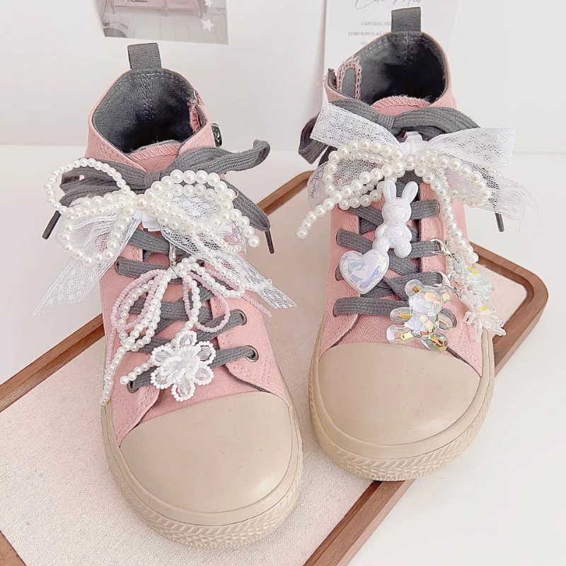 

New Senior Chic Faux Pearl & Lace Bow Shoelace Buckle Versatile Accessory For Canvas, Sneakers & Boots Shoe Upper Decoration