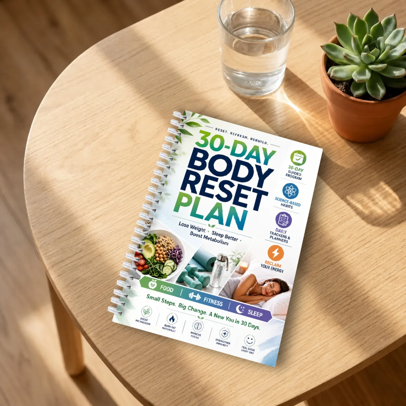 28 Pages 30 Days Body Reset Handbook Diet Exercise Sleep Planner Metabolic Boost Log Book for Daily Healthy Habit Tracking