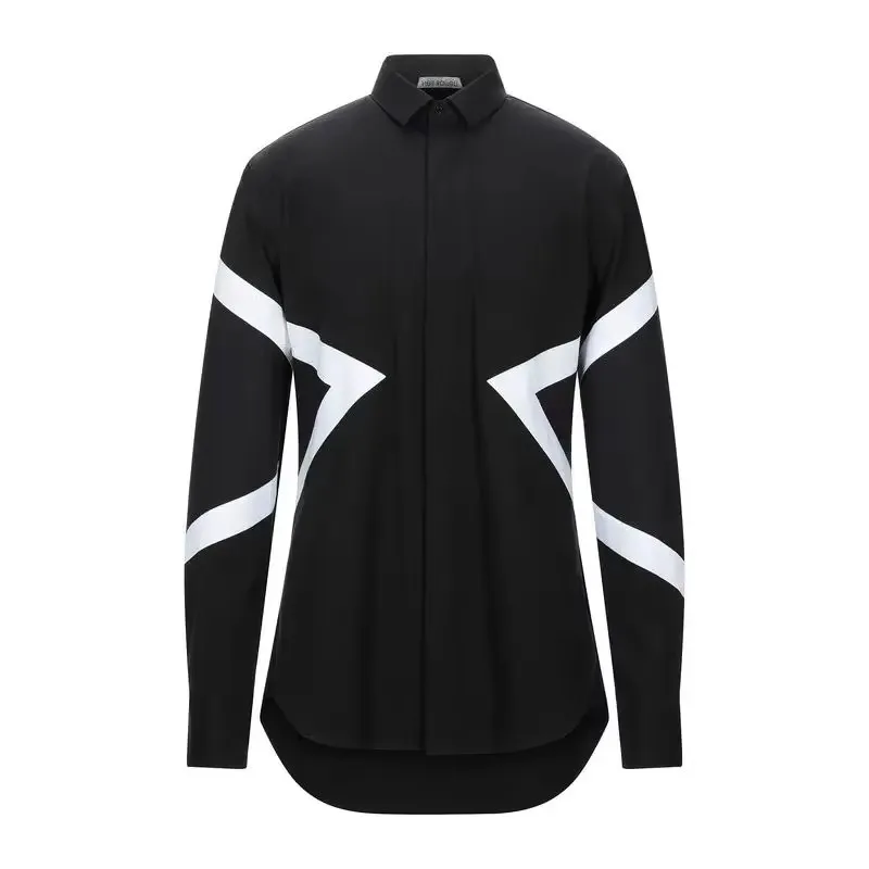 S-6XL 2025 novas roupas masculinas femininas moda personalidade preto e branco cor combinando camisa plus size trajes cantor