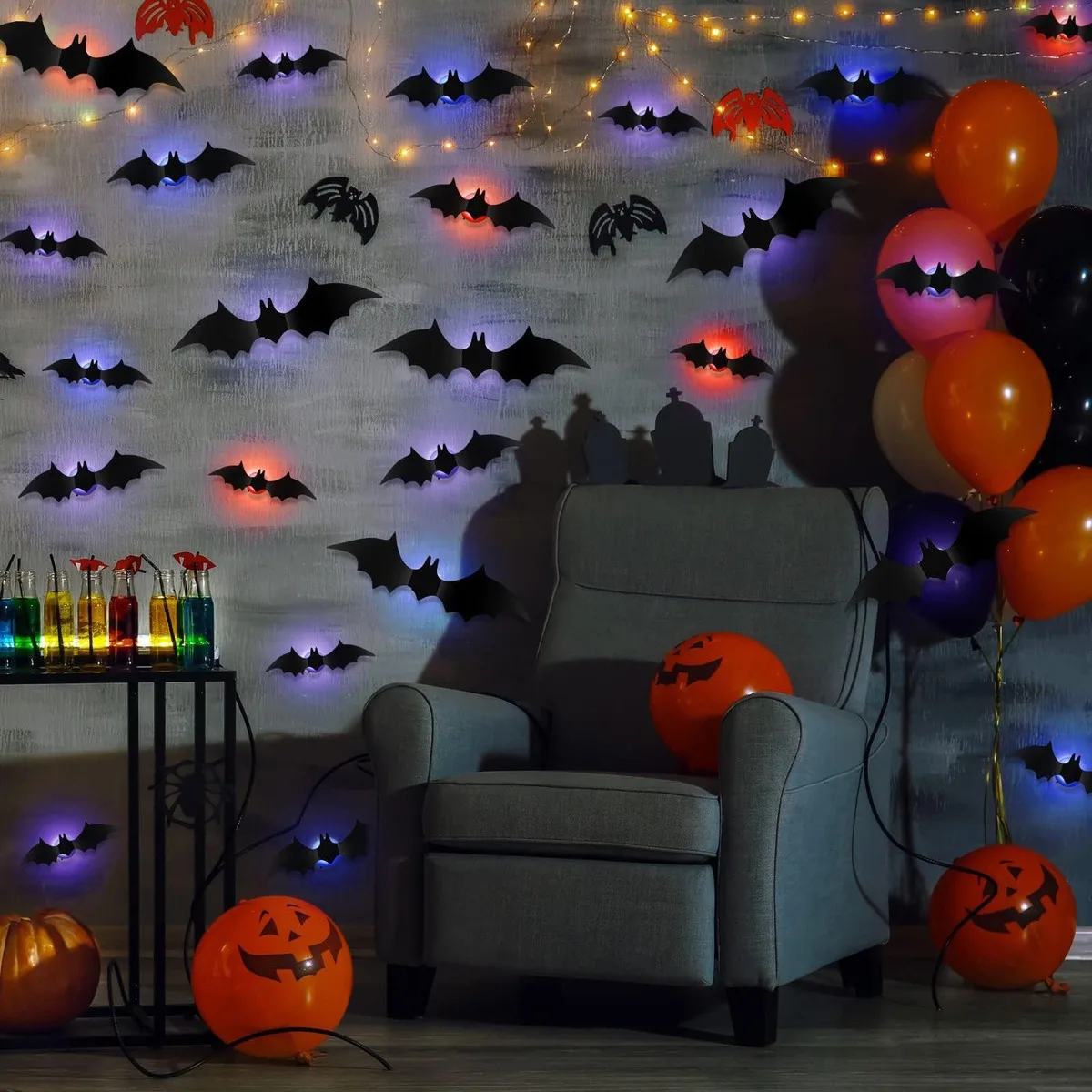 12 unidades de Halloween 3D Bat LED Flash adesivos de parede atmosfera de festa brinquedos decorativos para decoração de casa