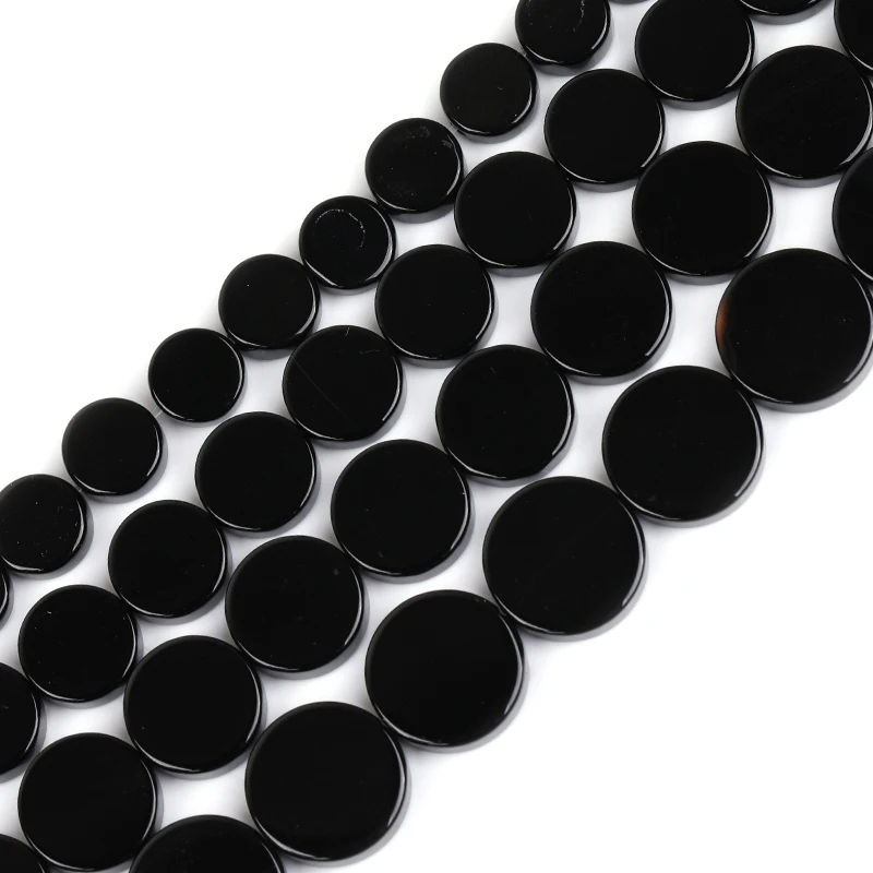 Coin Flatback Black Agates Onyx Bead Natural Stone Beads For Jewelry Making Strand 15 Inches DIY Loose Bracelet Necklace Beads