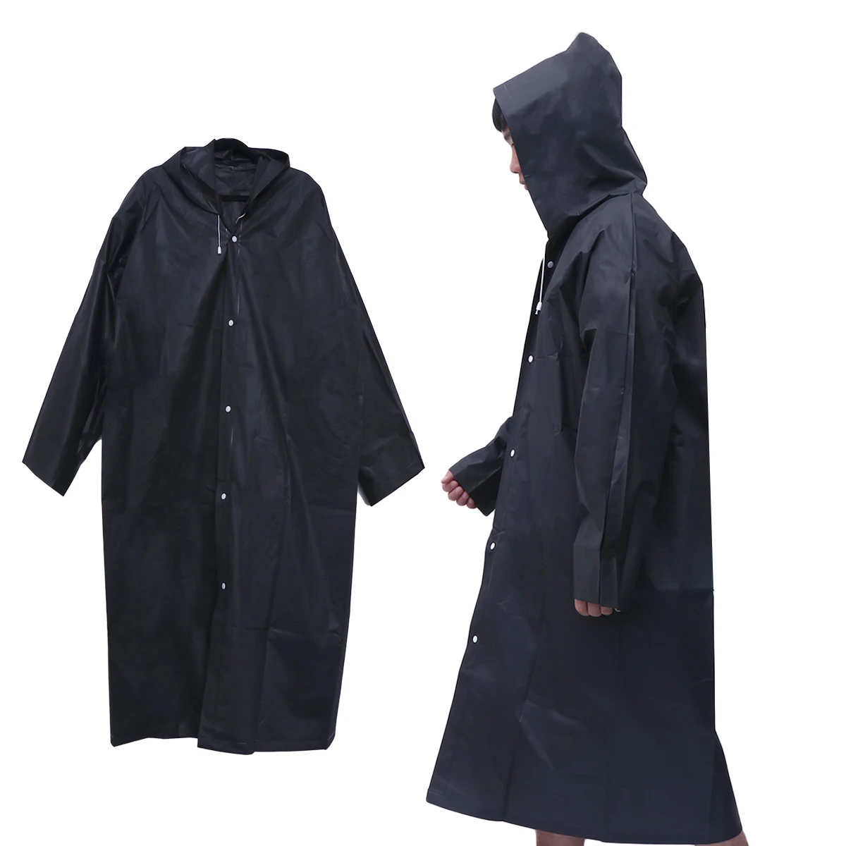 

Eco-Friendly Raincoat Waterproof Poncho Black Jacket Foldable Travel Rainwear Durable Hooded Plastic Cover Outdoor Activities