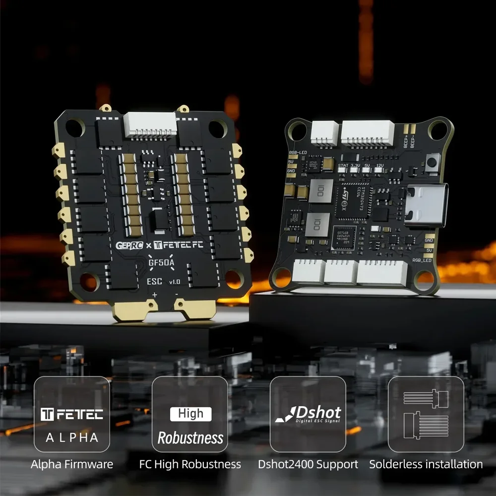 

GEPRC Fettec G4 Alpha GF50A FPV Stack G473 Контроллер полета FETTEC S2M Dshot2400 GF50A 4IN1 ESC для модели FPV Freestyle Drone