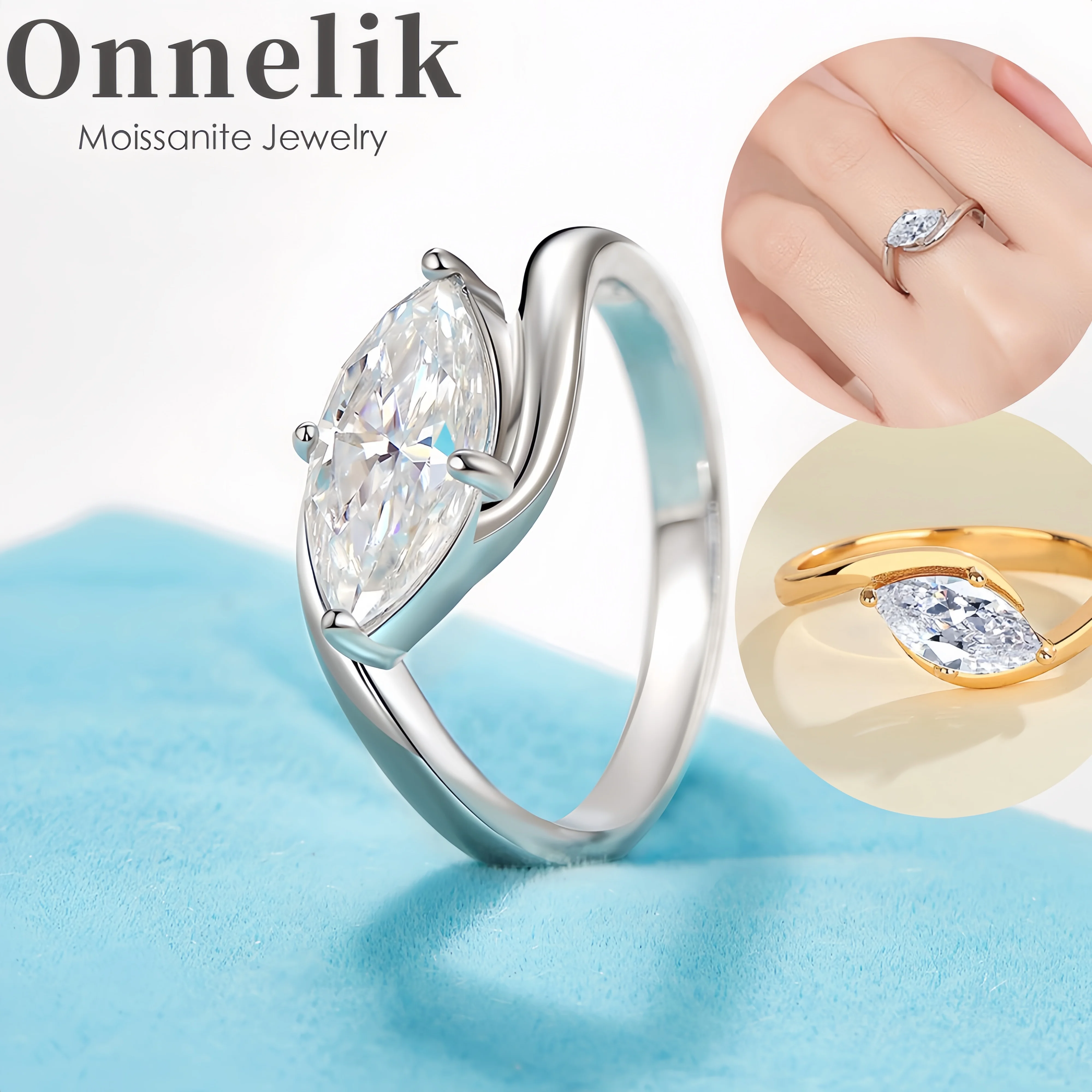 

Onnelik S925 Sterling Silver Marquise 1/2CT Moissanite Ring 18K Gold Plated Simple Luxury Minimalist Fine Jewelry for Women