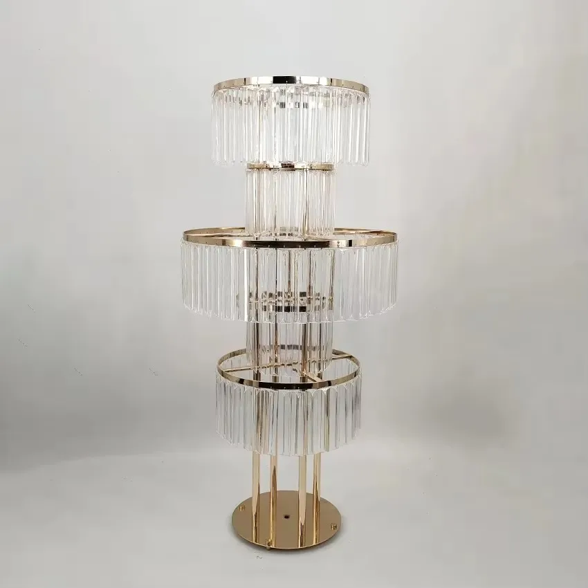 2/4/6/10 Pcs Wedding Gold Vase Centerpiece Acrylic Flower Stand with Hanging Acrylic, 5 Tier Round Chandelier Base for Wedding