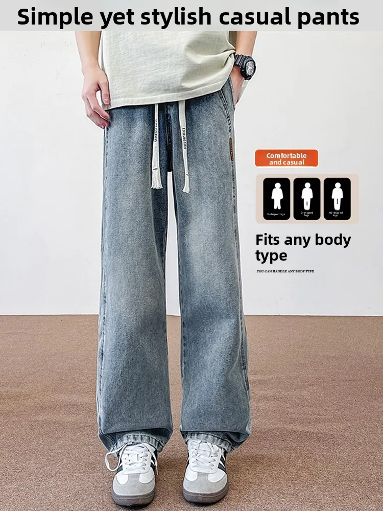 

Мужские прямые джинсы длиной 90 см, повседневные хлопковые молодежные джинсы в американском стиле ретро, модные износостойкие свободные весенние брюки...