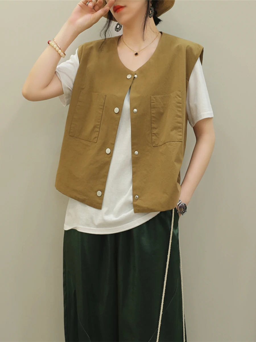 

Весенняя новинка: Женский простой хлопковый топ-кардиган свободного кроя с круглым вырезом, без рукавов, для повседневной носки