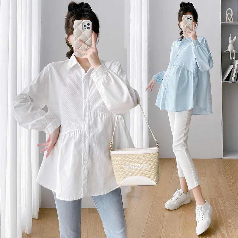 Fashion Irregular Patchwork Maternity Blouses 2024 Spring Long Sleeve A Line Shirts Clothes for Pregnant Women Pregnancy Tops