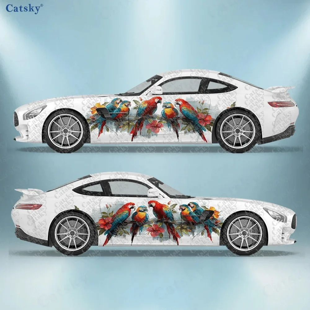 2pcs Tropical Parrot Car Side Decals | Self-Adhesive PVC Waterproof & Scratch-Resistant Stickers, Universal Car Accessory Gift