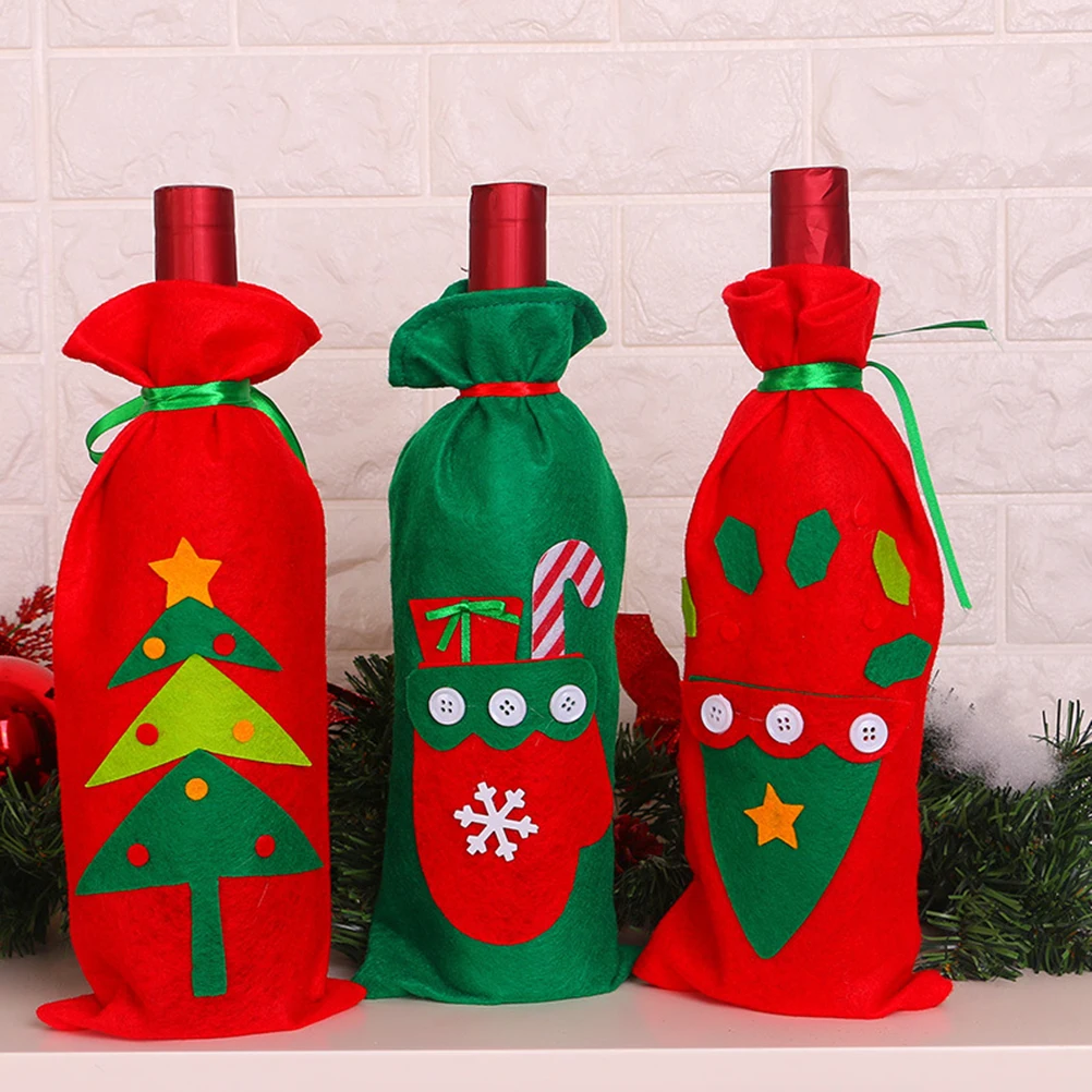 

3 pcs Bottle Covers Bright Color Holiday Decorations Gift Bags Protective Cases for Christmas Party Supplies