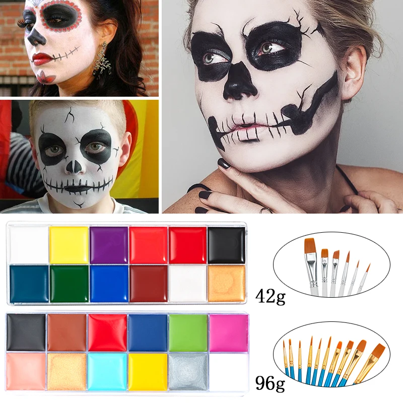 Viso corpo pittura a olio pittura pigmento Non tossico sicuro bambini Flash tatuaggio pittura con pennello arte Halloween Cosplay Party Makeup